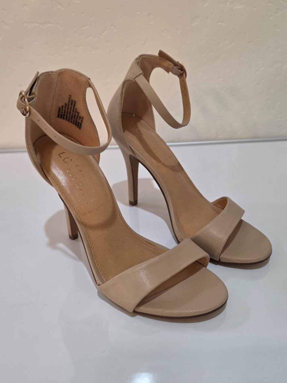 LC Lauren Conrad Fahnny Women's Open Dress High 4 inch Heel Sandals 6.5 Beige